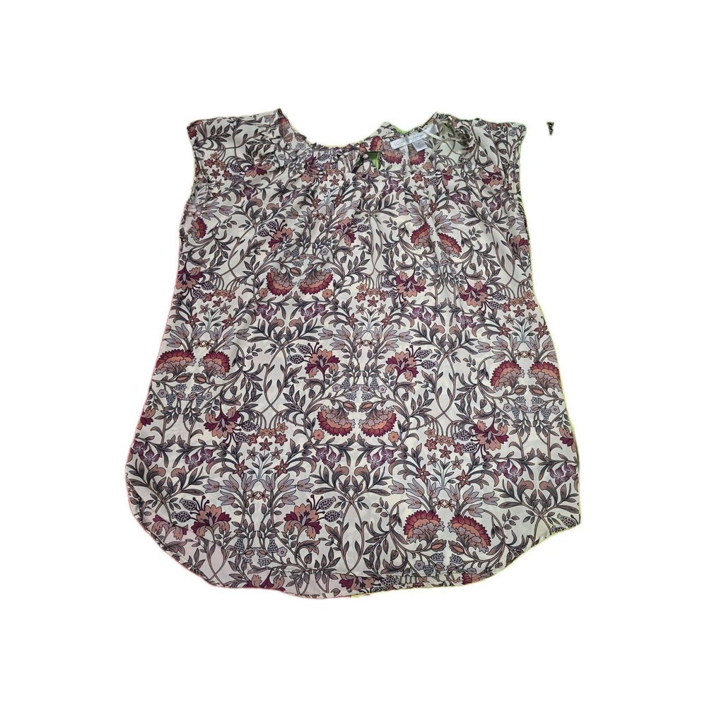 LC Lauren Conrad Floral Pleated Top Size S Pink Boho Tie-Back Keyhole Shell